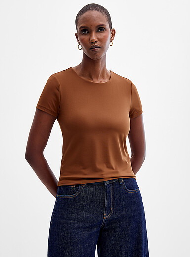 Contemporaine Hazelnut Second-skin short-sleeve crew-neck T-shirt for women
