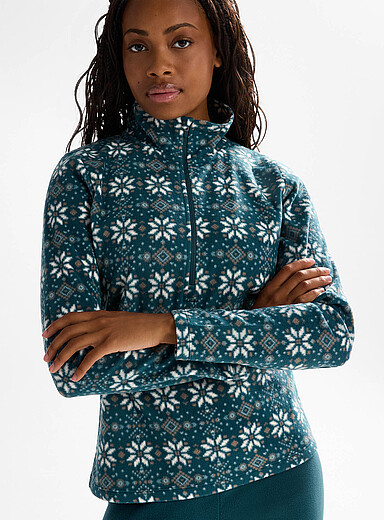 I.FIV5: Le chandail polaire demi-zip imprim&eacute; Vert &agrave; motifs pour femme