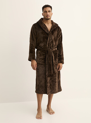 Le 31 Chocolate/Espresso Velvety polar fleece hooded robe for men