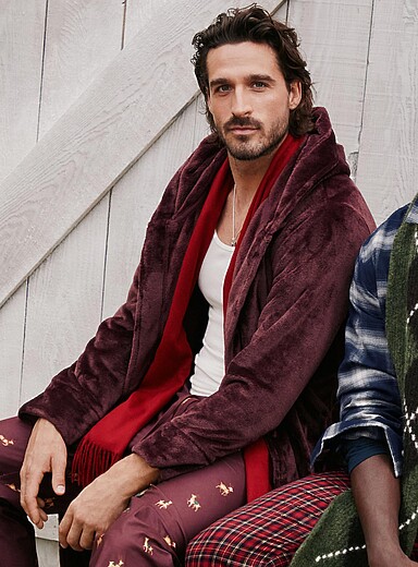 Le 31: La robe de chambre &agrave; capuche polaire velout&eacute; Bourgogne pour homme
