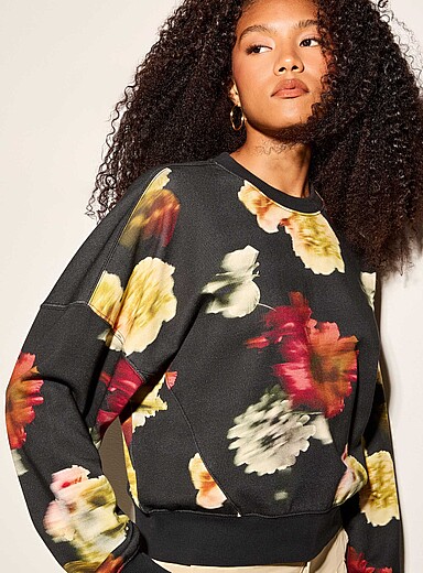 Ic&ocirc;ne: Le sweat imprim&eacute; &eacute;paules tombantes pur coton bio Assorti pour femme