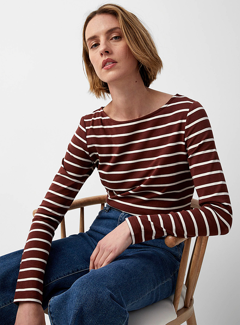 Contemporaine Patterned Brown Jersey knit sailor tee for women