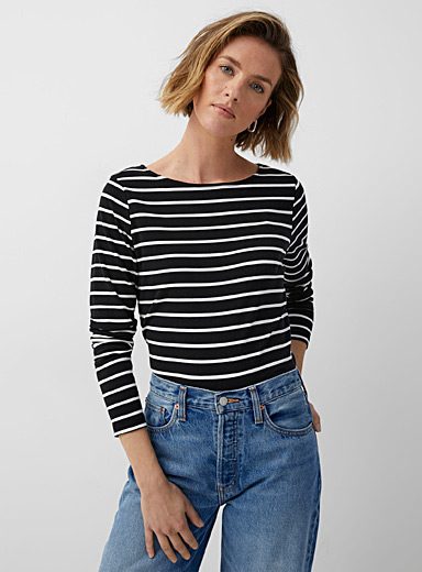 Contemporaine Patterned Black Jersey knit sailor tee for women