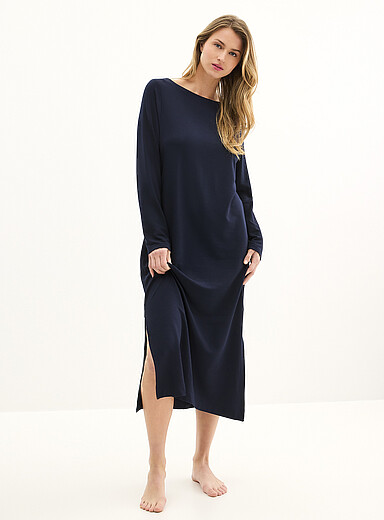 Miiyu Navy/Midnight Blue Brushed underside soft nightgown for women