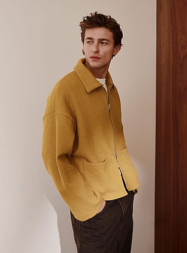 Ribbed fleece-lined cardigan