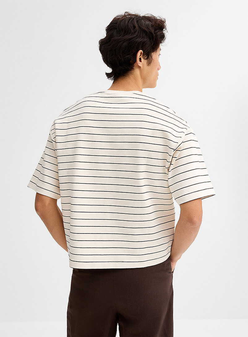 Le 31: Le t-shirt dense jersey ray&eacute; <b>Coupe surdimensionn&eacute;e</b> Vert fonc&eacute; - Mousse pour homme