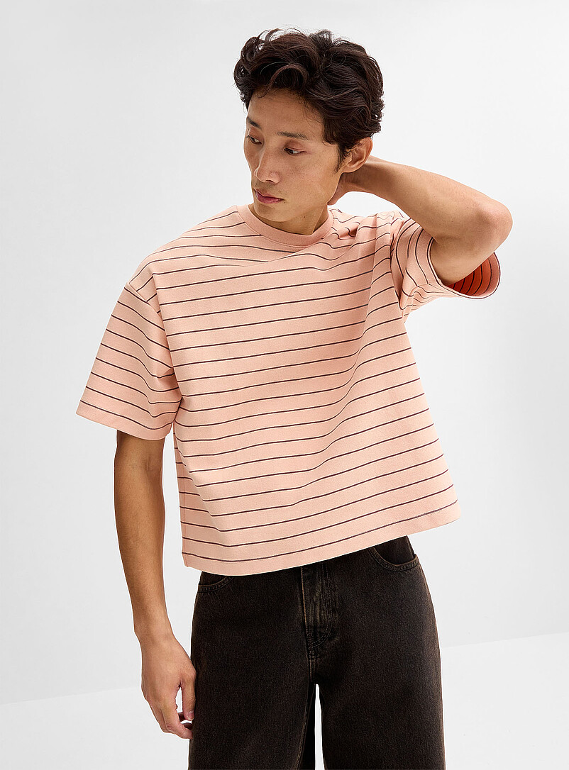 Le 31: Le t-shirt dense jersey ray&eacute; <b>Coupe surdimensionn&eacute;e</b> Vert fonc&eacute; - Mousse pour homme