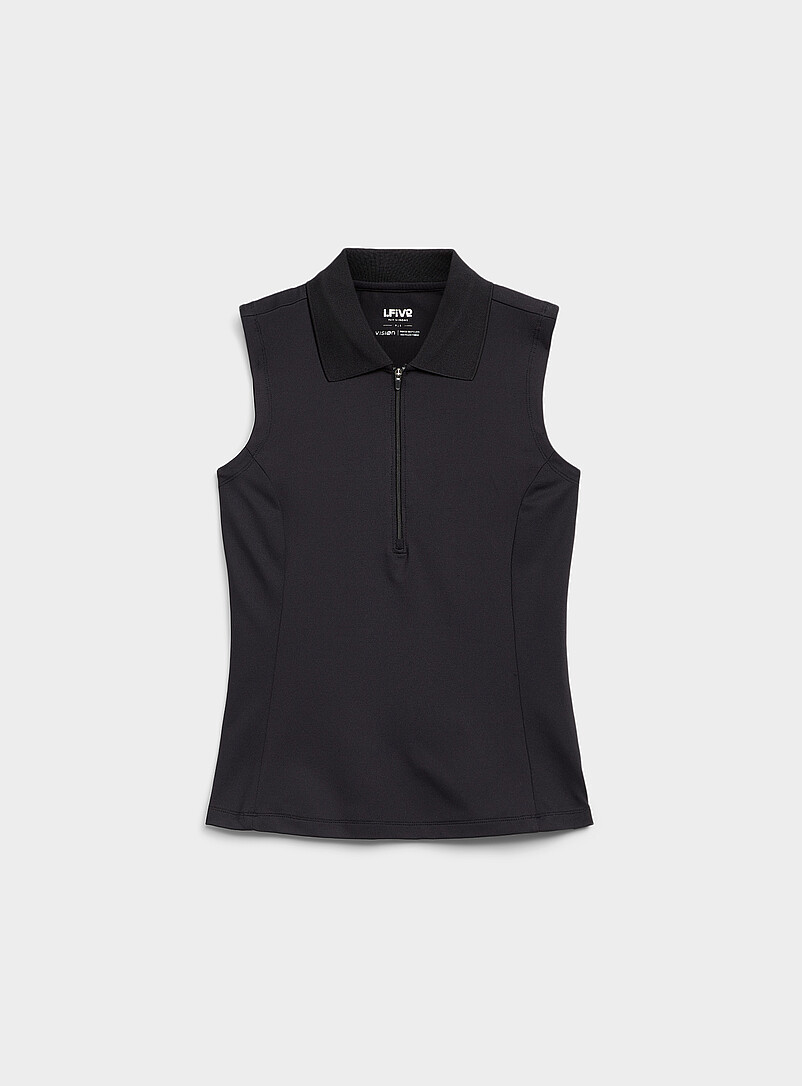 I.FIV5 Black Zip-neck sleeveless piqu&eacute; golf polo for women