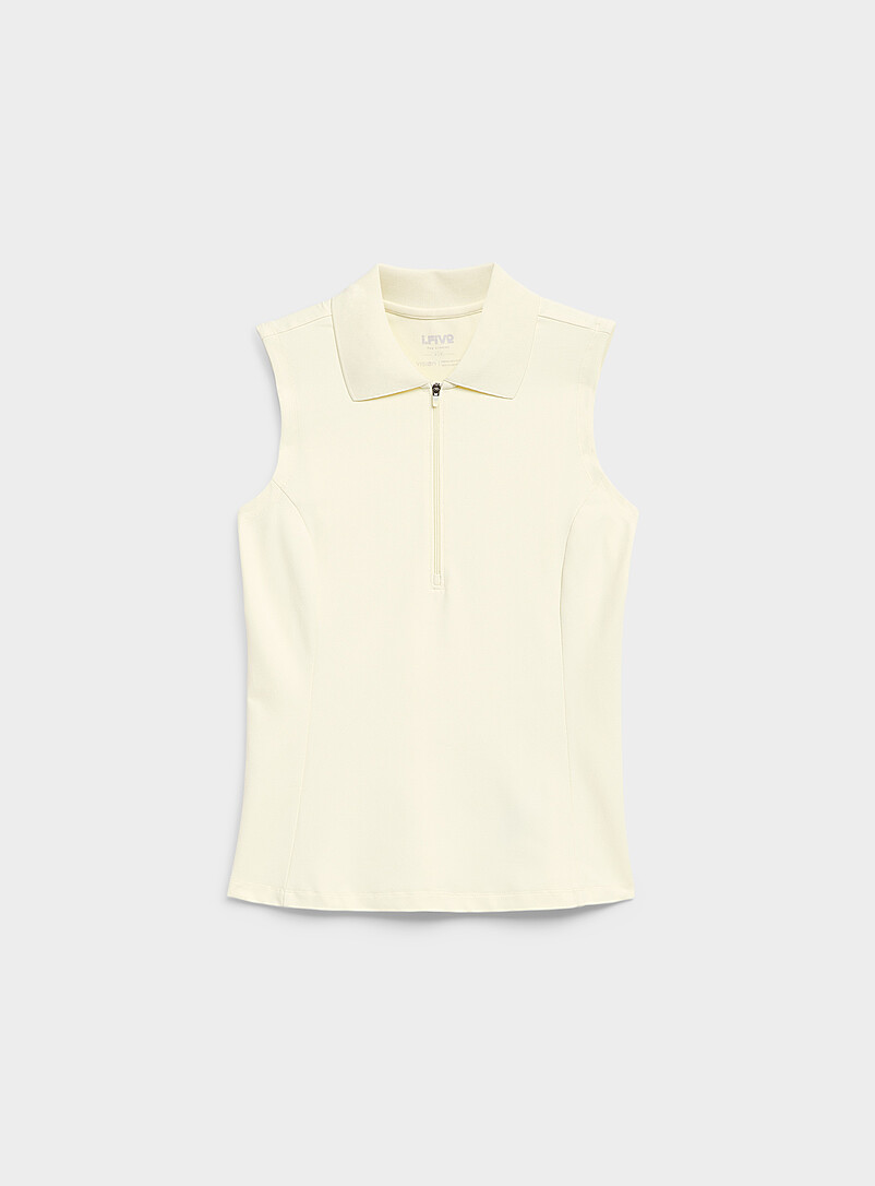 I.FIV5 Black Zip-neck sleeveless piqu&eacute; golf polo for women