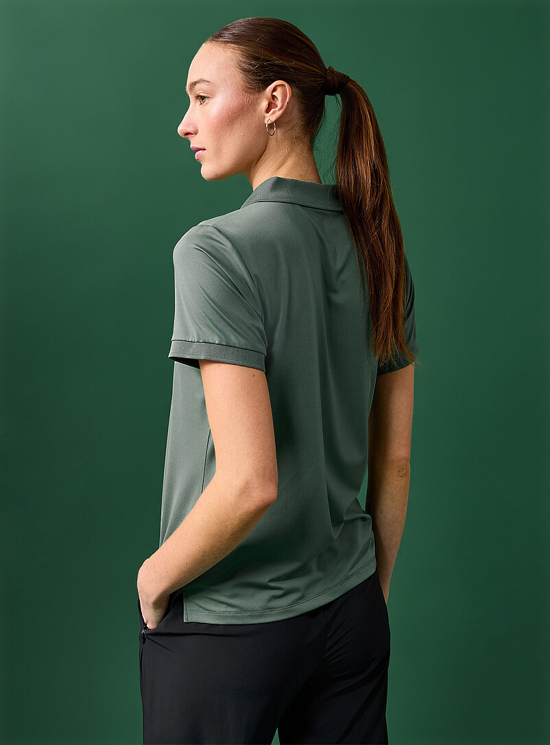 I.FIV5: Le polo de golf toucher velout&eacute; bordures c&ocirc;tel&eacute;es Blanc cass&eacute; pour femme