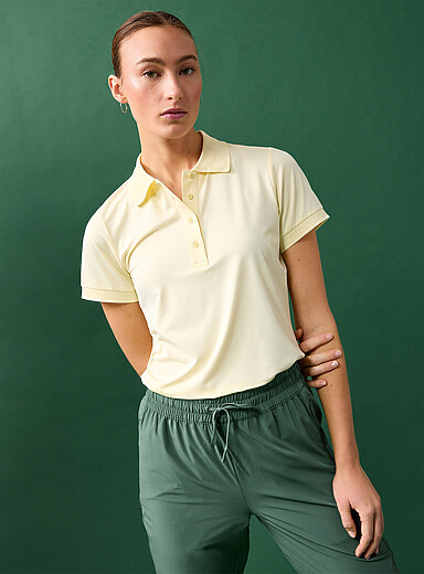 I.FIV5 Corn/Vanilla Yellow Velvety feel ribbed-trim golf polo for women