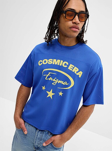 Djab: Le t-shirt graphique filet Bleu pour homme