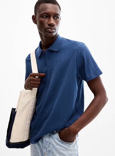Le 31: Le polo jacquard c&acirc;bles torsad&eacute;s Bleu moyen - Ardoise pour homme