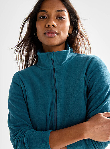 I.FIV5 Slate Blue Stand-collar polar fleece zip-up jacket for women