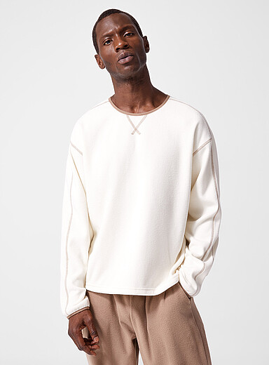 I.FIV5: Le sweat polaire lis&eacute;r&eacute;s contraste Blanc cass&eacute; pour homme