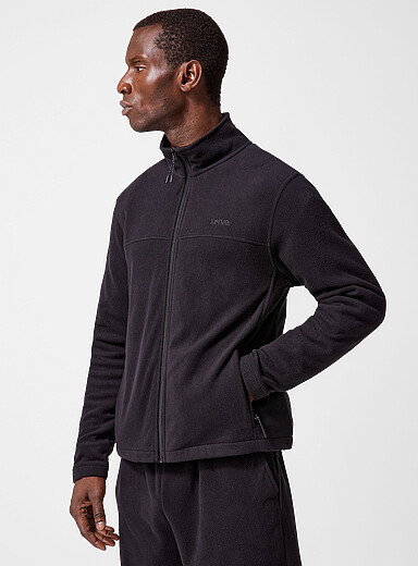 I.FIV5 Black Stand-collar polar fleece zip-up jacket for men