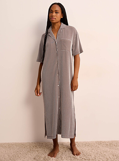 Textured stripe long nightshirt