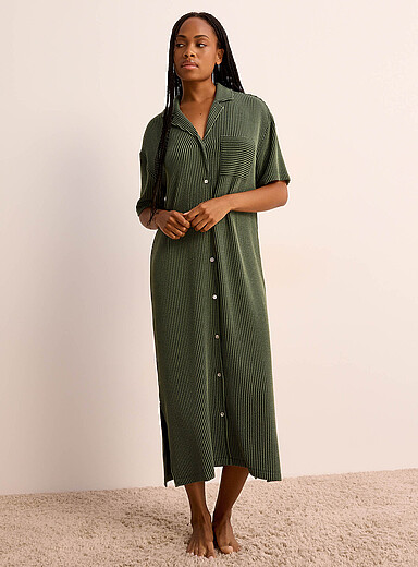 Miiyu Patterned Green Textured stripe long nightshirt for women