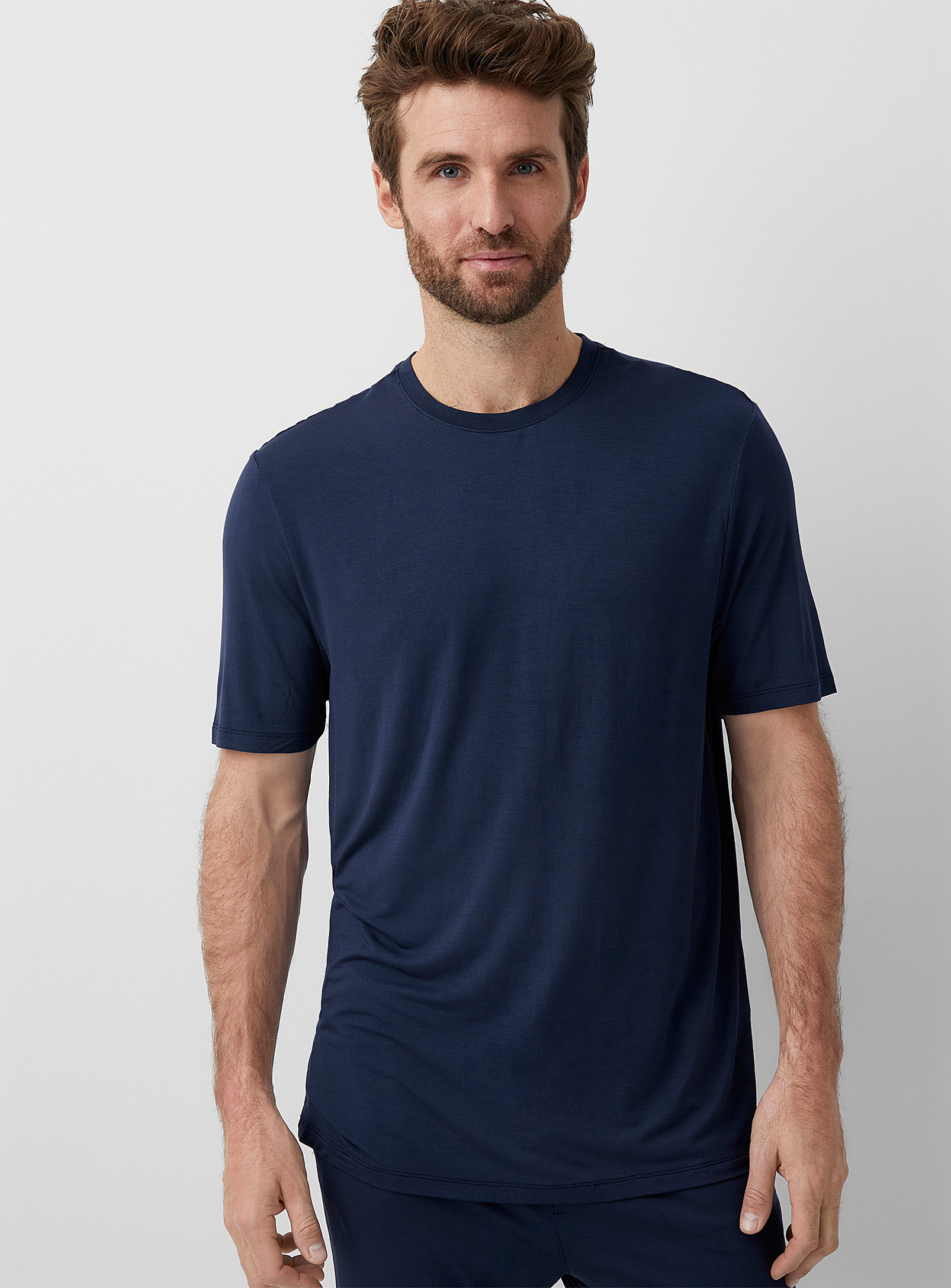Le 31 Solid Modal Lounge T-shirt In Marine Blue