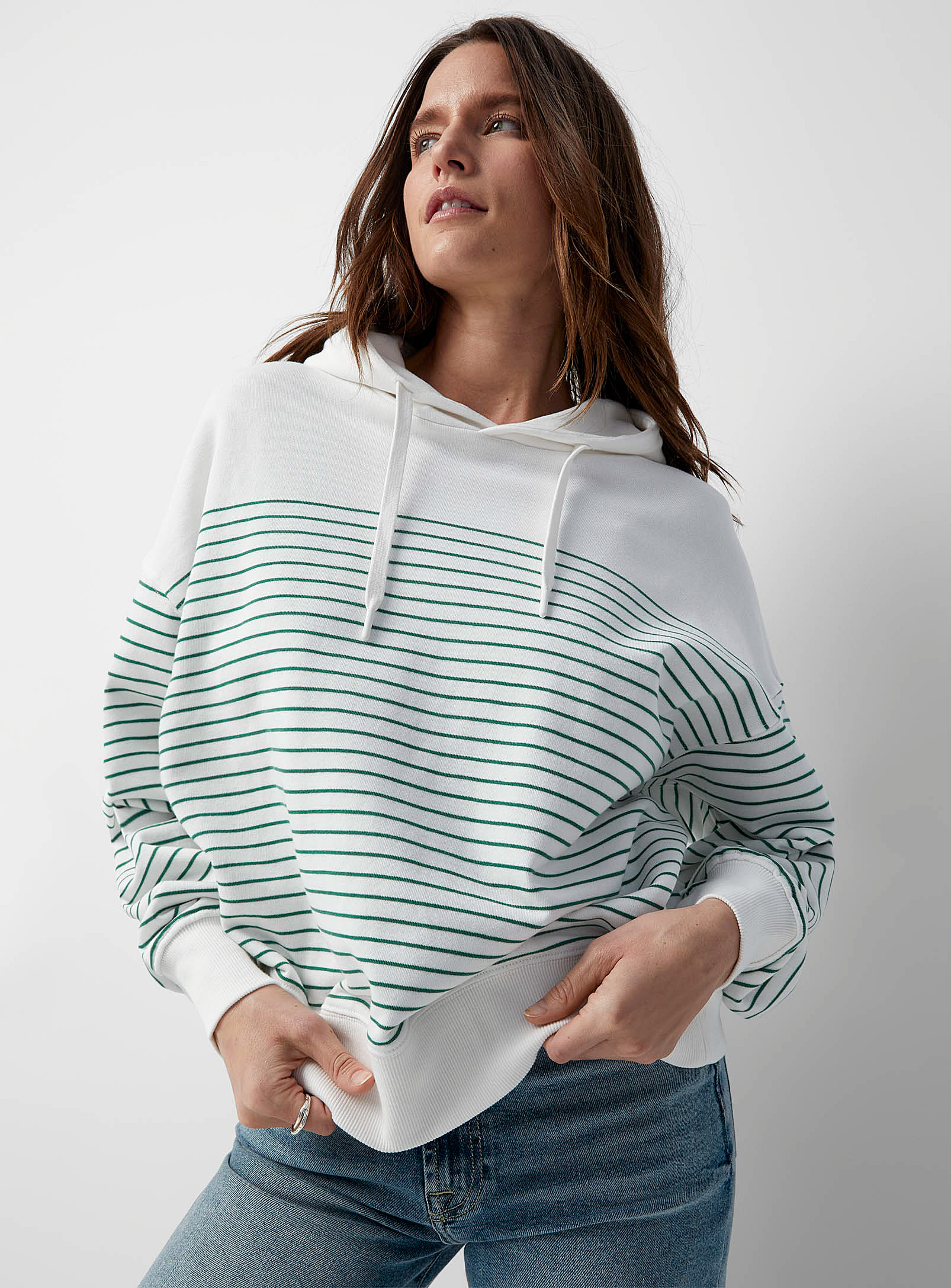 Contemporaine - Women's Horizontal stripes hooded sweatshirt