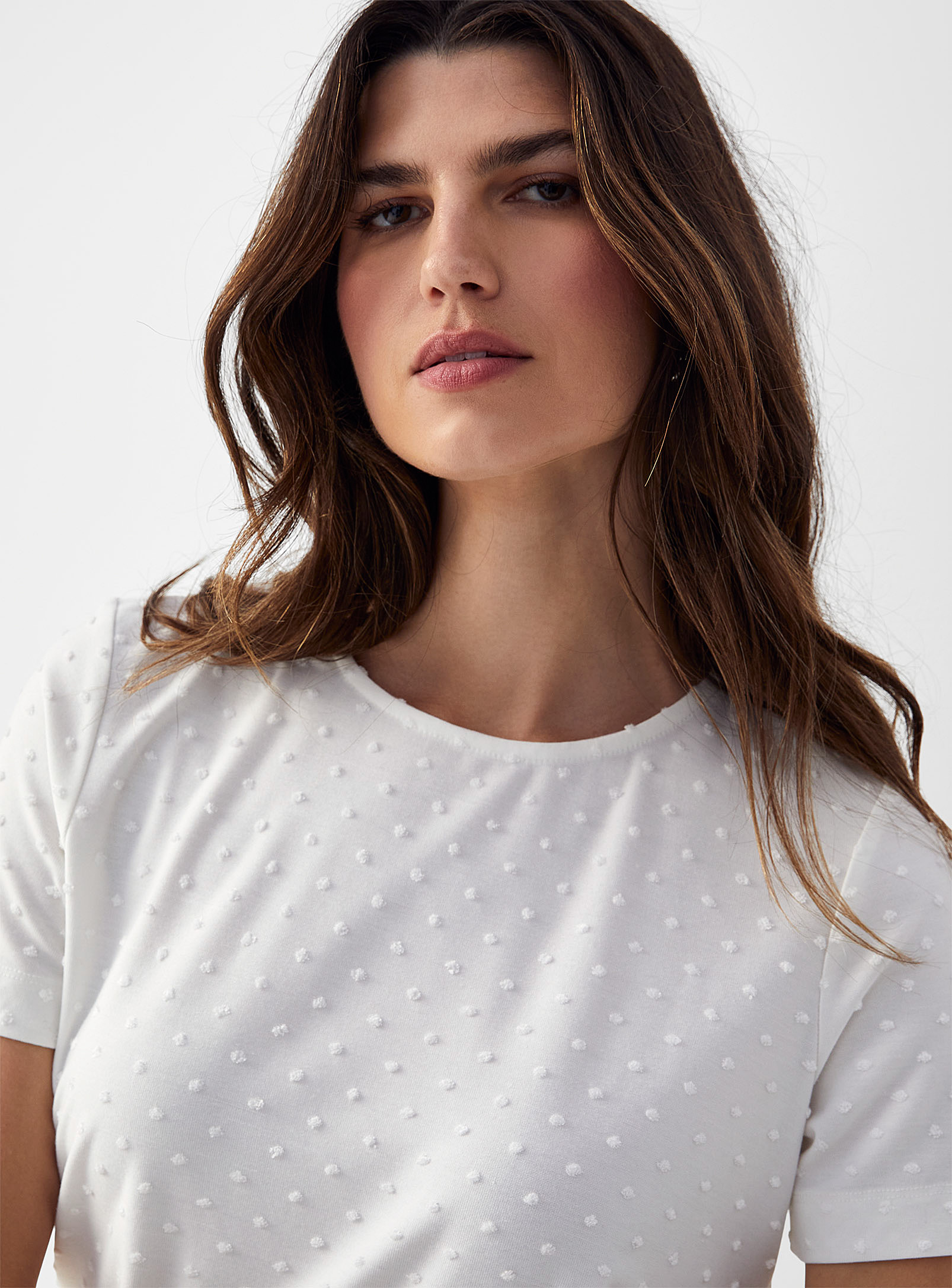 Contemporaine Swiss Dot Flowy T-shirt In White
