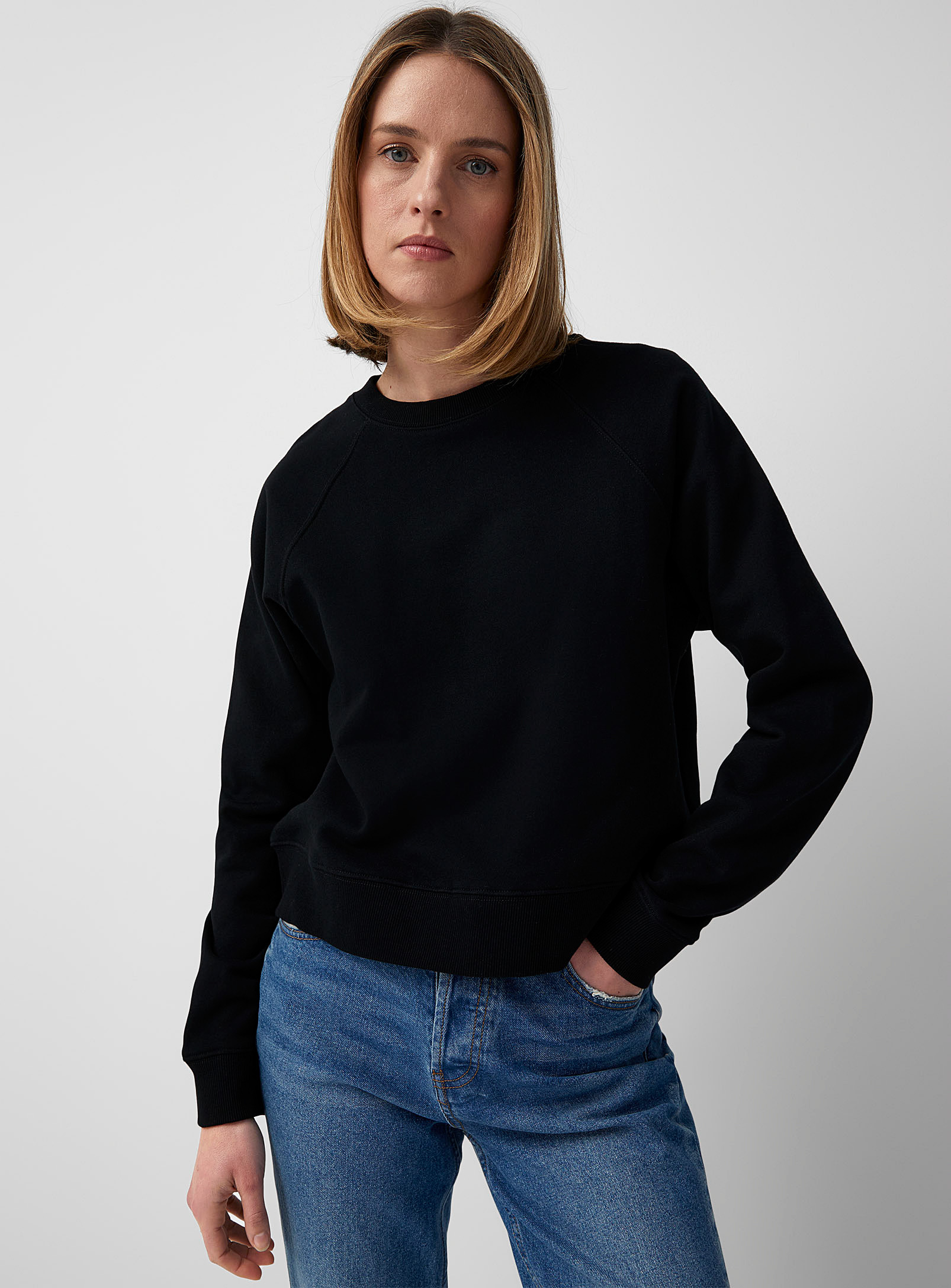 Contemporaine French Terry Raglan Sweatshirt In Black