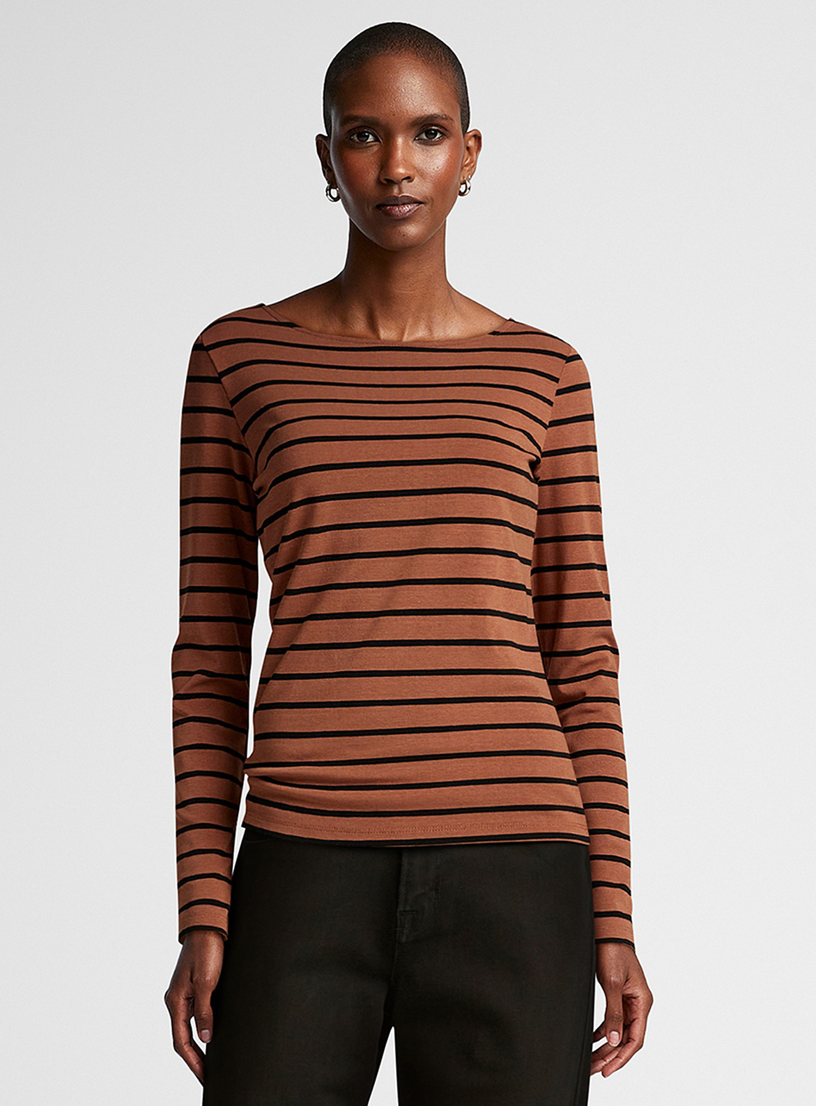 Contemporaine Boat-neck Striped T-shirt In Light Brown
