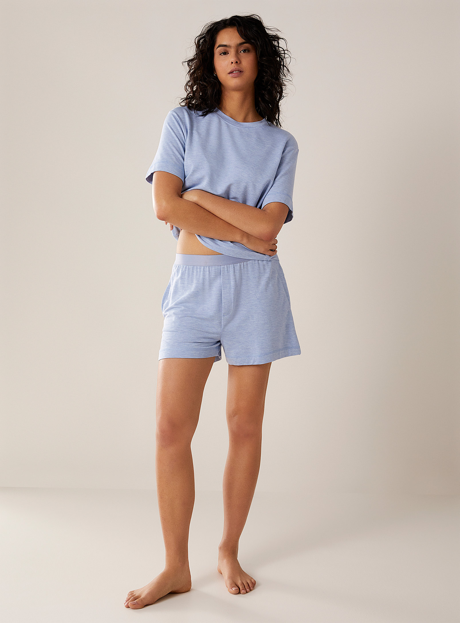 Miiyu Terry Underside Lounge Shorts In Baby Blue