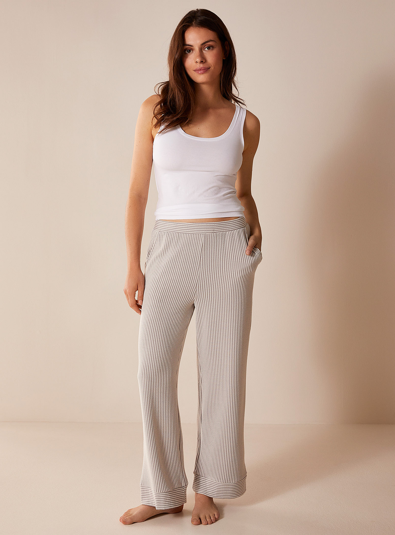 Miiyu Viscose And Recycled Polyester Striped Lounge Pant In Grey