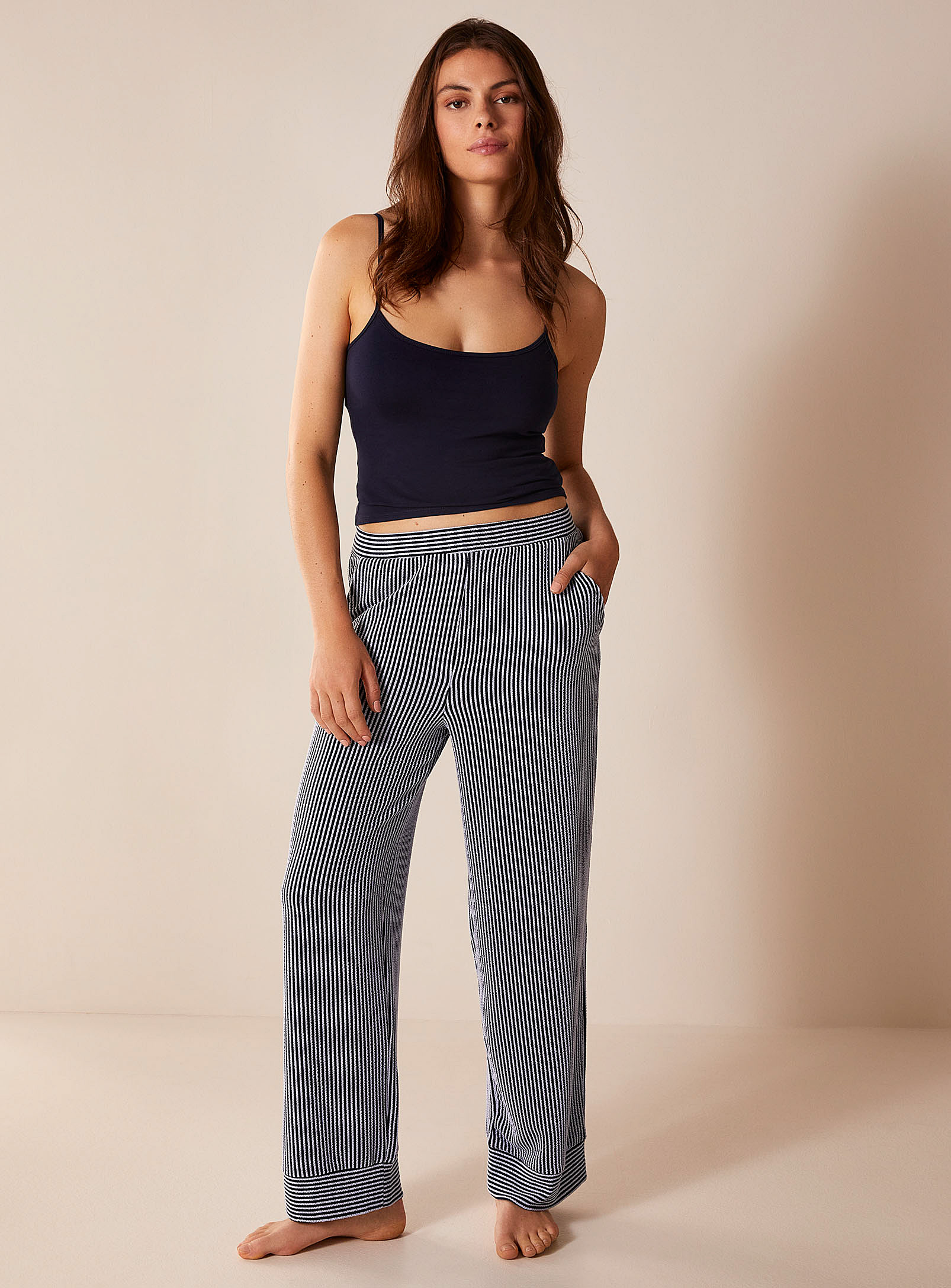 Miiyu Viscose And Recycled Polyester Striped Lounge Pant In Baby Blue