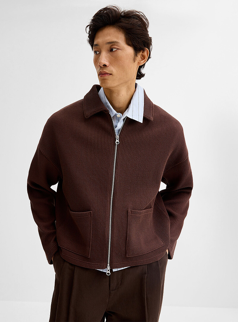 Ribbed fleece-lined cardigan product image (primary)