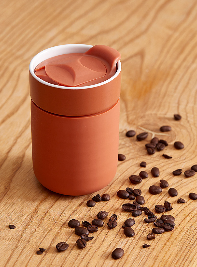 Ladelle Dark Orange Stoneware and silicone travel mug