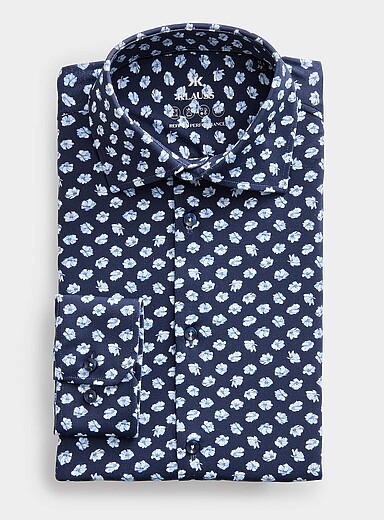 Klauss Boehler Navy/Midnight Blue Blue flower stretch shirt <b>Regular fit</b> for men