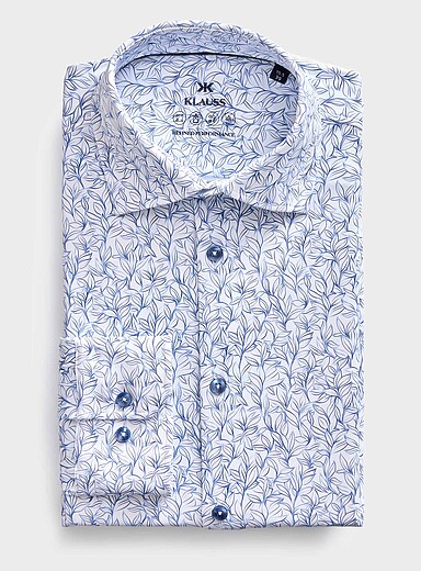 Klauss Boehler Blue Blue foliage stretch shirt <b>Regular fit</b> for men