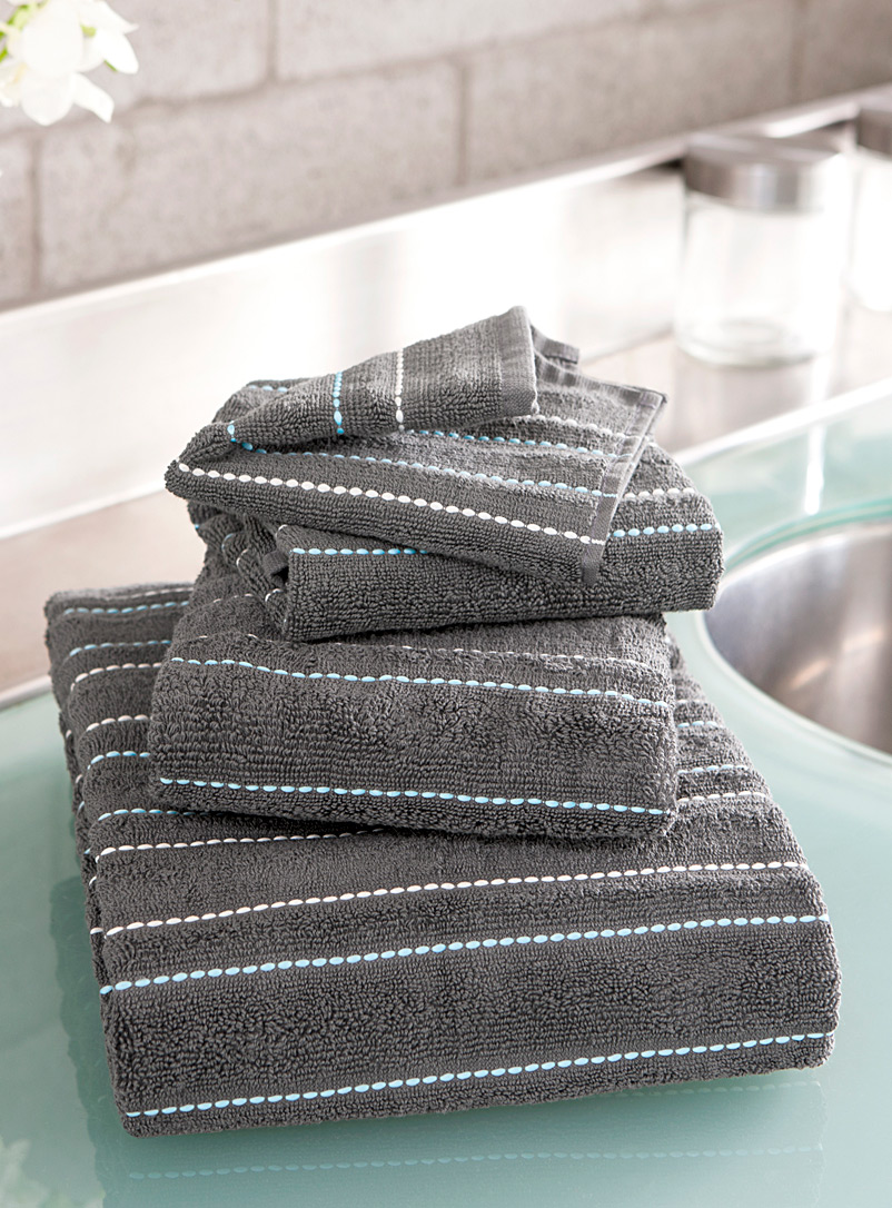 Simons Maison Dark Grey Embroidered turquoise thread towels