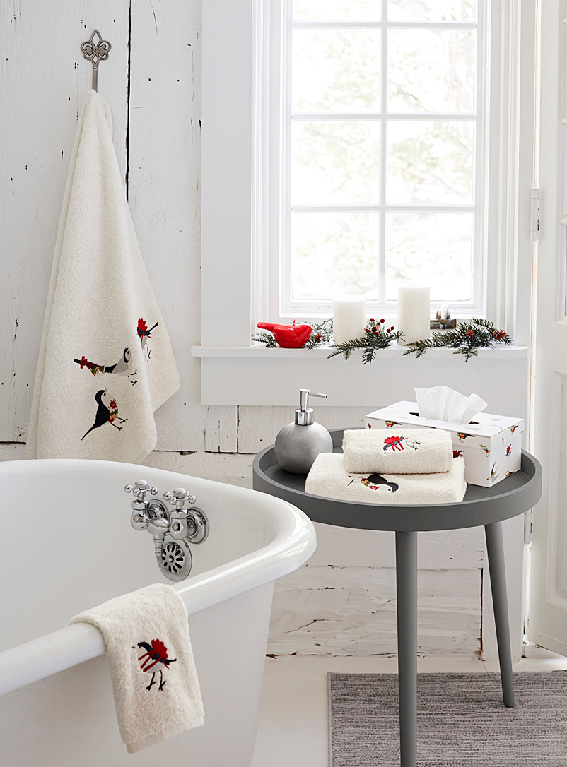 Simons Maison Ivory White Christmas bird towels