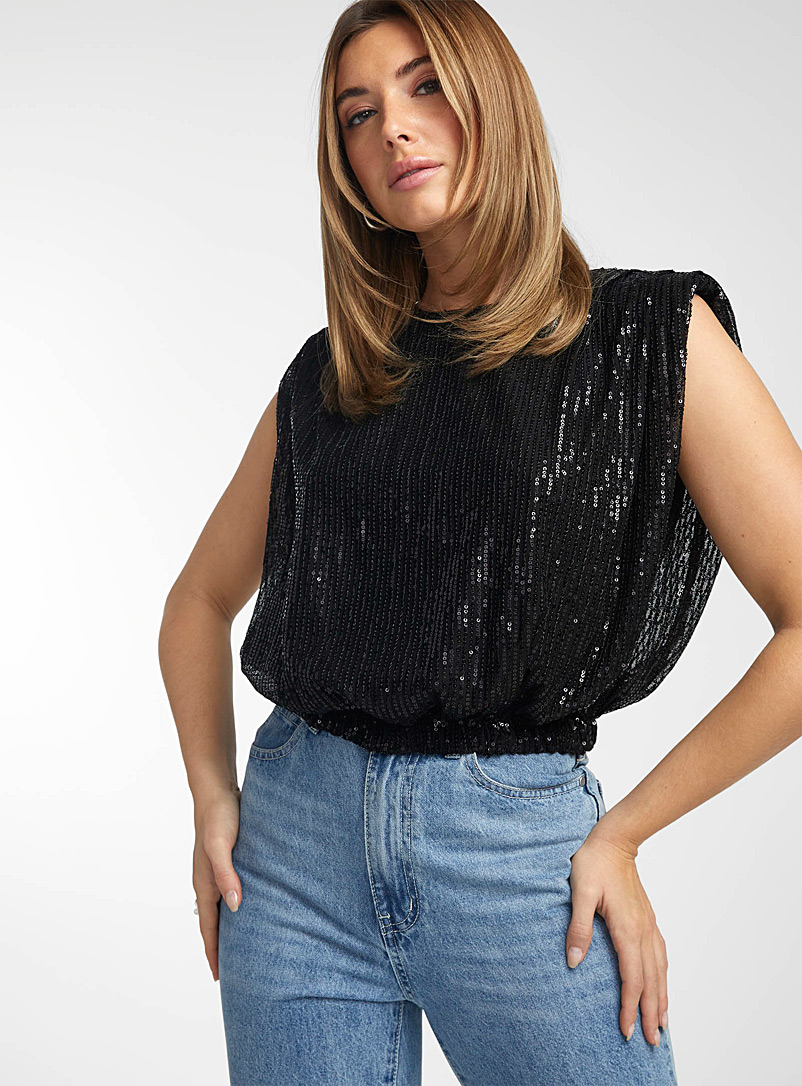 Icône Black Shoulder-pad sequined blouse for women