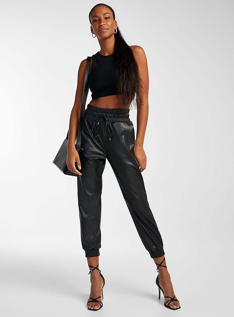 Icône Black Faux-leather joggers for women