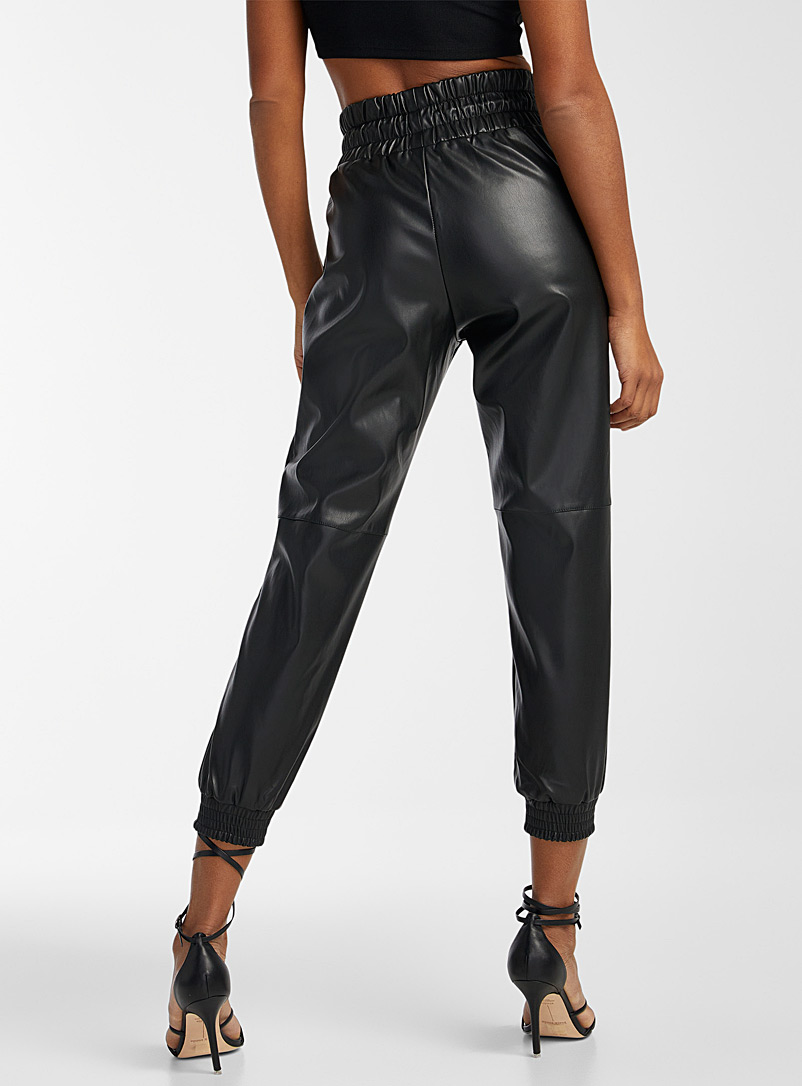 Icône Black Faux-leather joggers for women