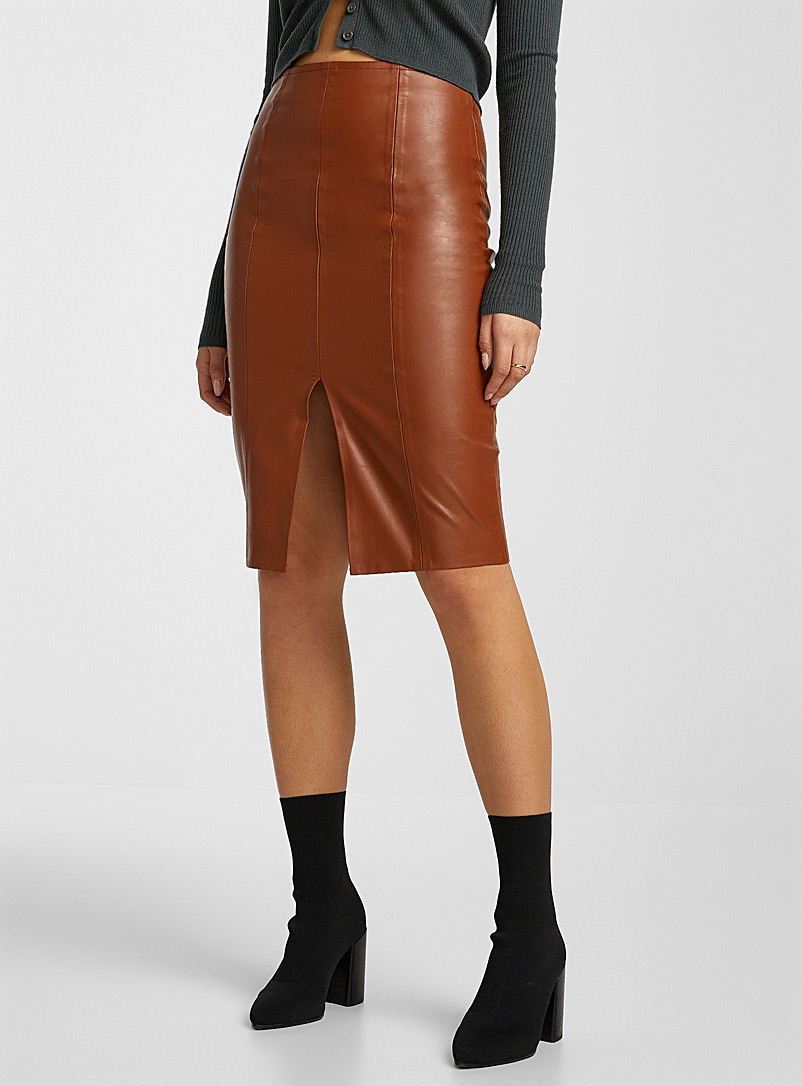 Icône Copper Faux-leather pencil skirt for women