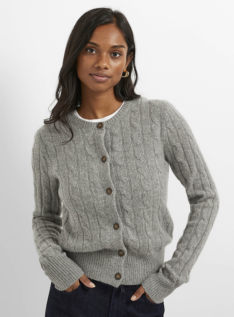 Cardigan En Laine Mérinos Bicolore Pour Femme - Tricot Cachemire Torsadé Ample - Confort Et Élégance - 13