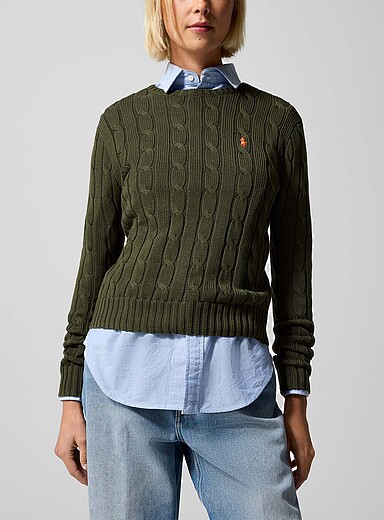Polo Ralph Lauren Khaki/Sage/Olive Embroidered logo wool and cashmere sweater for women