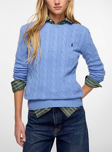 Polo Ralph Lauren: Le chandail laine et cachemire logo brod&eacute; Bleu p&acirc;le - Bleu ciel pour femme