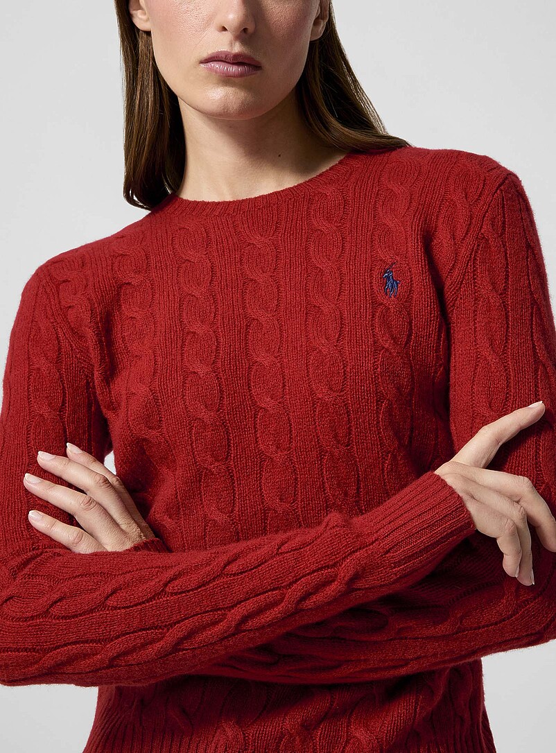 Polo Ralph Lauren: Le chandail laine et cachemire logo brod&eacute; Rouge pour femme