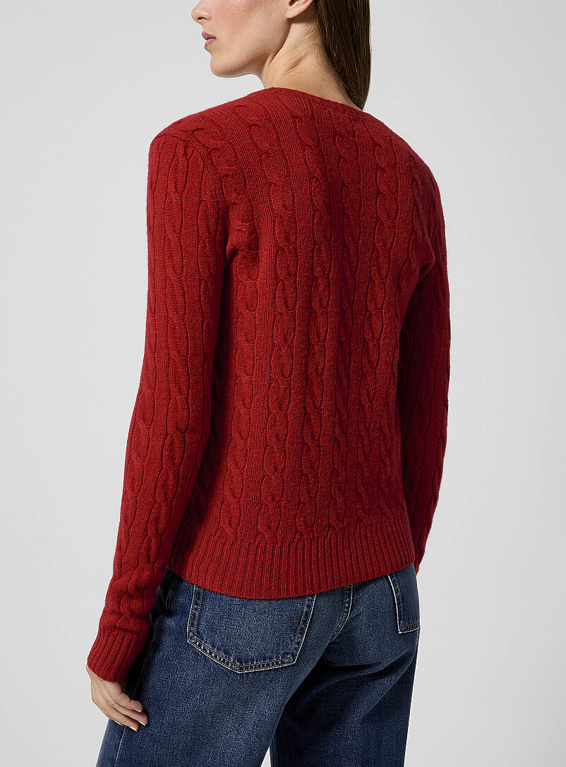 Polo Ralph Lauren: Le chandail laine et cachemire logo brod&eacute; Rouge pour femme