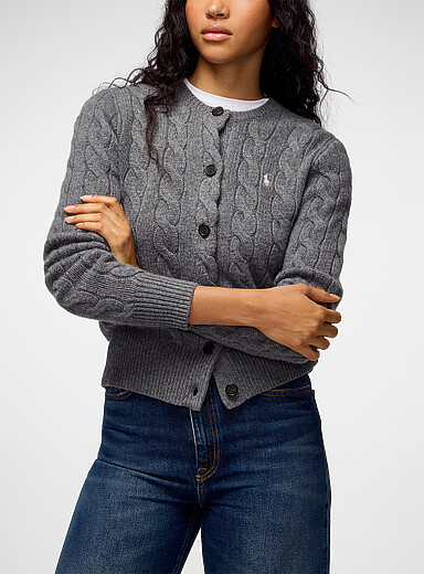 Polo Ralph Lauren Grey Wool and cashmere cable-knit cardigan for women