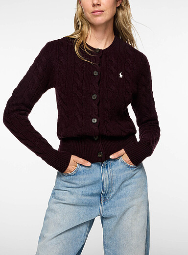 Polo Ralph Lauren Burgundy Wool and cashmere cable-knit cardigan for women