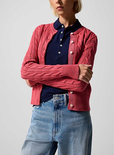Polo Ralph Lauren: Le cardigan tricot c&acirc;ble pur coton Rouge pour femme