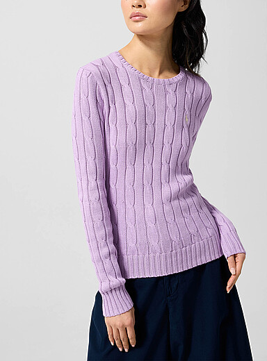 Polo Ralph Lauren: Le chandail tricot c&acirc;ble pur coton Julianna Mauve pour femme