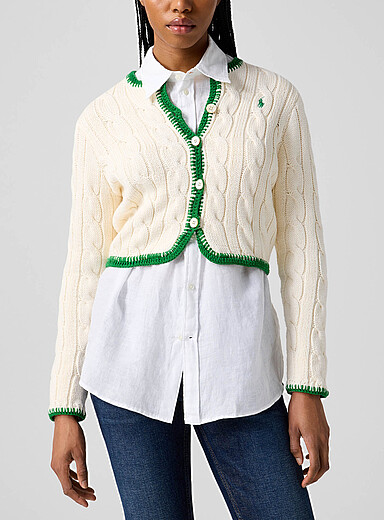 Cotton cable-knit cropped cardigan